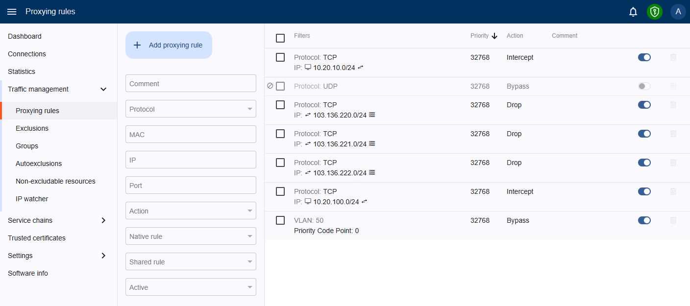 Proxy rules list