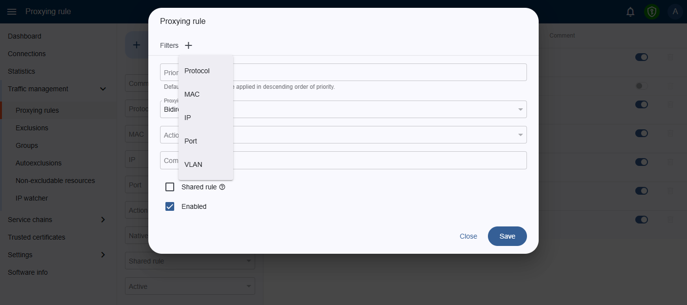 Filtering options